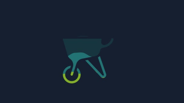 Yellow Wheelbarrow Dirt Icon Isolated Blue Background Tool Equipment Agriculture — Vídeo de Stock