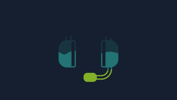 Yellow Headphones Icon Isolated Blue Background Support Customer Service Hotline — стоковое видео