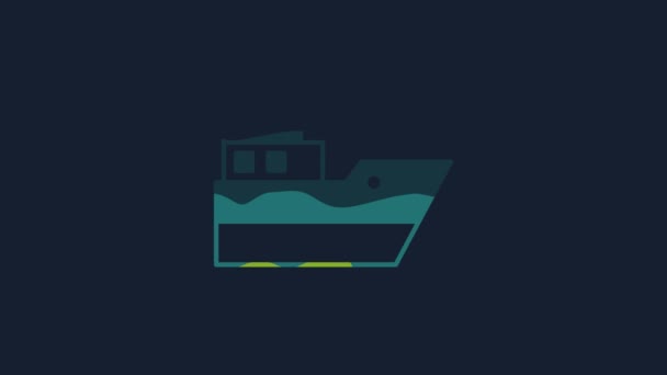 船舶航线的黄色船舶航线 起点Gps和蓝色背景下的黑线图标隔离 4K视频运动图形动画 — 图库视频影像