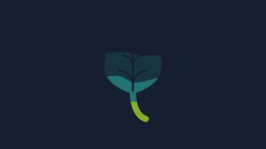 Yellow Leaf icon isolated on blue background. Leaves sign. Fresh natural product symbol. 4K Video motion graphic animation .