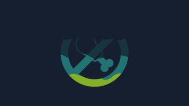 Yellow No meat icon isolated on blue background. No fast food allowed - vegetarian food. 4K Video motion graphic animation .