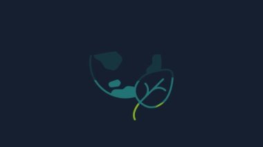 Yellow Earth globe and leaf icon isolated on blue background. World or Earth sign. Geometric shapes. Environmental concept. 4K Video motion graphic animation .