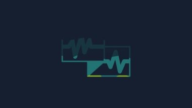 Mavi arka planda kardiyogram simgesi olan sarı bilgisayar monitörü izole edildi. Simge denetleniyor. Kalp atışı elle çizilmiş EKG monitörü. 4K Video hareketli grafik canlandırması.