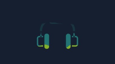 Yellow Headphones icon isolated on blue background. Earphones. Concept for listening to music, service, communication and operator. 4K Video motion graphic animation.