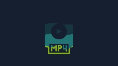 Sarı MP4 dosya dökümanı. Mavi arkaplanda izole edilmiş mp4 düğmesi simgesi indir. MP4 dosya sembolü. 4K Video hareketli grafik canlandırması.