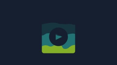 Yellow AVI file document. Download avi button icon isolated on blue background. AVI file symbol. 4K Video motion graphic animation.