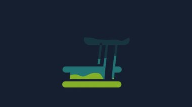 Yellow Treadmill machine icon isolated on blue background. 4K Video motion graphic animation.