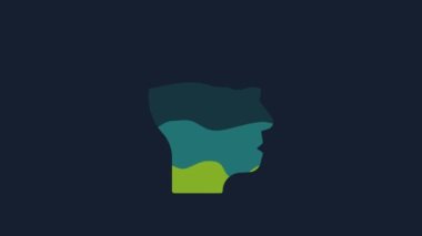 Yellow Man with third eye icon isolated on blue background. The concept of meditation, vision of energy, aura. 4K Video motion graphic animation.