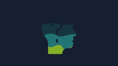 Yellow Human head with question mark icon isolated on blue background. 4K Video motion graphic animation.
