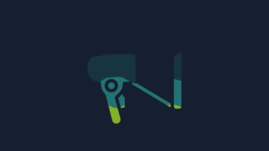 Sarı Megafon simgesi mavi arkaplanda izole edildi. Sözcü işareti. 4K Video hareketli grafik canlandırması.