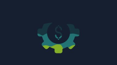 Yellow Gear with dollar symbol icon isolated on blue background. Business and finance conceptual icon. 4K Video motion graphic animation.