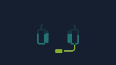 Yellow Headphones icon isolated on blue background. Earphones. Concept for listening to music, service, communication and operator. 4K Video motion graphic animation.