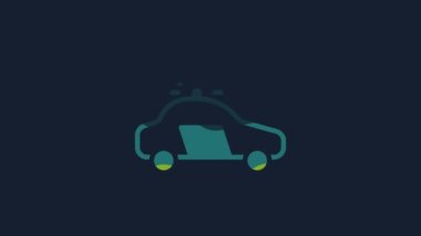 Yellow Police car and police flasher icon isolated on blue background. Emergency flashing siren. 4K Video motion graphic animation.