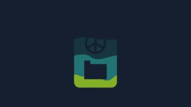 Yellow Peace icon isolated on blue background. Hippie symbol of peace. 4K Video motion graphic animation.