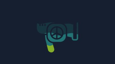 Yellow Peace icon isolated on blue background. Hippie symbol of peace. 4K Video motion graphic animation.
