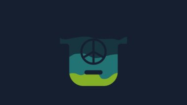 Yellow Peace icon isolated on blue background. Hippie symbol of peace. 4K Video motion graphic animation.