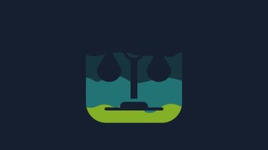 Yellow Scales of justice icon isolated on blue background. Court of law symbol. Balance scale sign. 4K Video motion graphic animation.