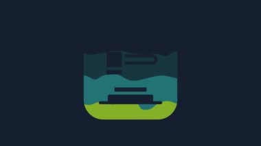 Yellow Judge gavel icon isolated on blue background. Gavel for adjudication of sentences and bills, court, justice. Auction hammer. 4K Video motion graphic animation.