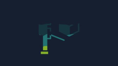 Yellow 3D scanner with cube projection icon isolated on blue background. 4K Video motion graphic animation.