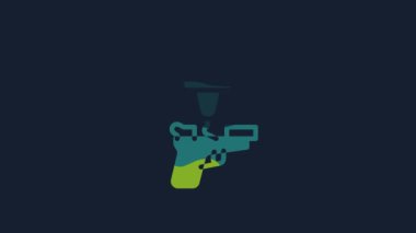 Yellow 3D printer gun icon isolated on blue background. 3d printing. 4K Video motion graphic animation.
