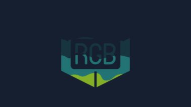 Sarı RGB ve CMYK renk karıştırma simgesi mavi arkaplanda izole edildi. 4K Video hareketli grafik canlandırması.