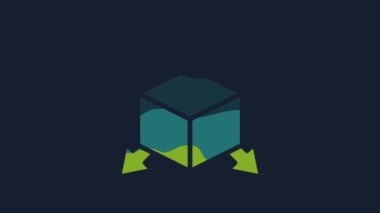 Sarı Isometric küp simgesi mavi arkaplanda izole edildi. Geometrik küp katı simge. 3 boyutlu kare işareti. Kutu sembolü. 4K Video hareketli grafik canlandırması.