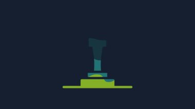 Yellow 3D printer model icon isolated on blue background. 3d printing. 4K Video motion graphic animation.
