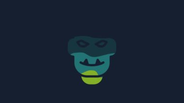 Yellow Mask of the devil with horns icon isolated on blue background. 4K Video motion graphic animation.