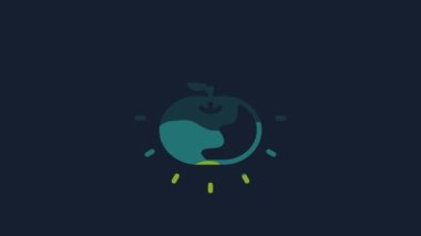 Yellow Poison apple icon isolated on blue background. Poisoned witch apple. 4K Video motion graphic animation.