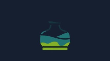 Yellow Bottle with potion icon isolated on blue background. Flask with magic potion. Happy Halloween party. 4K Video motion graphic animation.