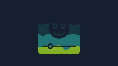 Yellow Music player icon isolated on blue background. Portable music device. 4K Video motion graphic animation.