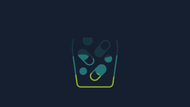 黄色药瓶和药丸图标在蓝色背景上隔离 瓶装药丸标志 药房设计 4K视频运动图形动画 — 图库视频影像