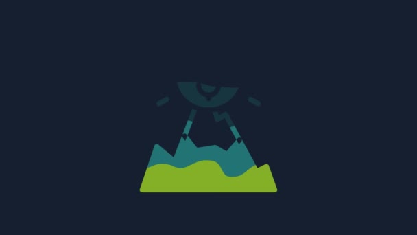 青い背景に隔離された上のアイコンにフラグを持つ黄色の山 勝利や成功の概念の象徴 目標達成 4Kビデオモーショングラフィックアニメーション — ストック動画