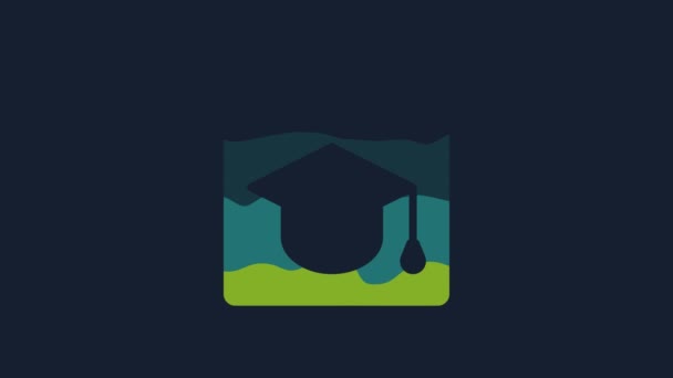 Yellow Online Education Graduation Icon Isolated Blue Background Online Teacher — Stockvideo