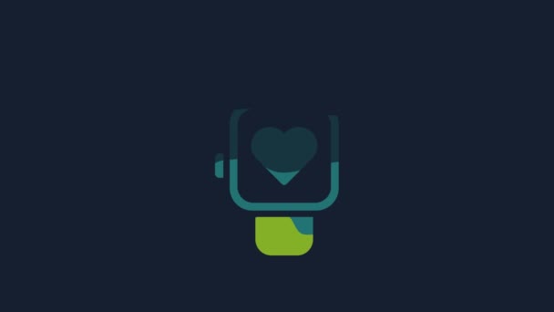 Yellow Smart Watch Showing Heart Beat Rate Icon Isolated Blue — Stock Video