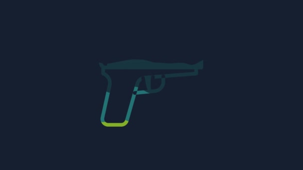 Yellow Pistol Gun Icon Isolated Blue Background Police Military Handgun — Vídeo de Stock