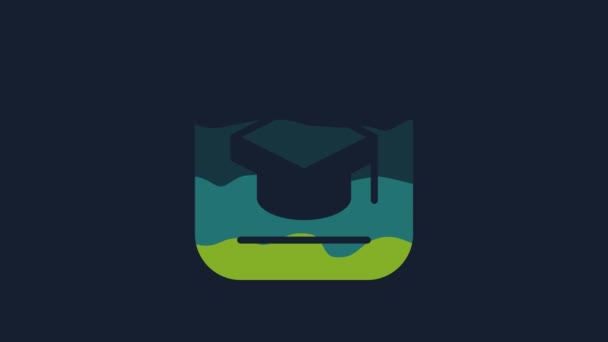 Yellow Graduation Cap Icon Isolated Blue Background Graduation Hat Tassel — 图库视频影像