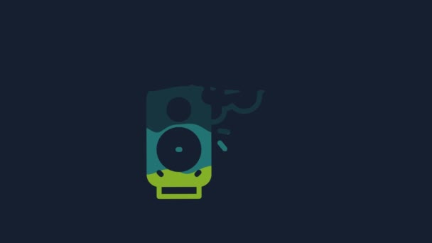 Yellow Stereo Speaker Icon Isolated Blue Background Sound System Speakers — Vídeo de Stock