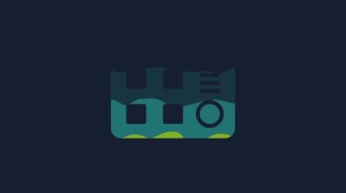 Yellow Drum machine icon isolated on blue background. Musical equipment. 4K Video motion graphic animation.