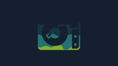 Yellow Vinyl player with a vinyl disk icon isolated on blue background. 4K Video motion graphic animation.