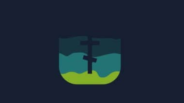 Yellow Online church pastor preaching video streaming icon isolated on blue background. Online church of Jesus Christ. 4K Video motion graphic animation.