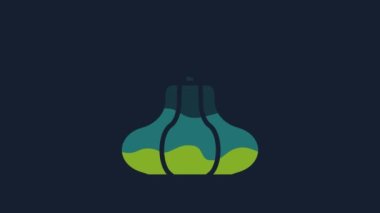 Yellow Christian church tower icon isolated on blue background. Religion of church. 4K Video motion graphic animation.