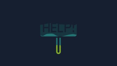 Yellow Help icon isolated on blue background. 4K Video motion graphic animation.
