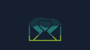 Yellow Envelope with Valentine heart icon isolated on blue background. Message love. Letter love and romance. 4K Video motion graphic animation.