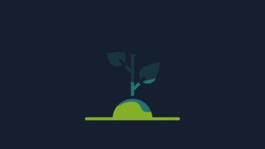 Yellow Volunteer team planting trees icon isolated on blue background. Represents ecological protection, protecting plants and trees. 4K Video motion graphic animation.