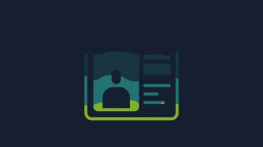 Sarı Flört uygulaması çevrimiçi dizüstü bilgisayar konsept simgesi mavi arkaplanda izole edildi. Kadın erkek profili düz tasarım. Çift ilişki için eşleşiyor. 4K Video hareketli grafik canlandırması.