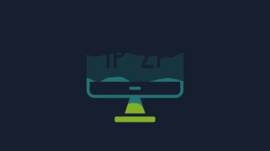 Sarı Bilgisayar ekranı simgesi mavi arkaplanda izole edildi. Elektronik cihaz. Ön manzara. 4K Video hareketli grafik canlandırması.