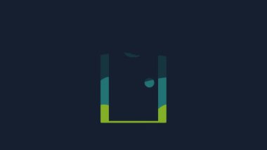 Yellow Hotel corridor with closed numbered door icon isolated on blue background. 4K Video motion graphic animation.