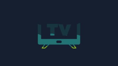 Sarı Akıllı TV simgesi mavi arkaplanda izole edildi. Televizyon tabelası. 4K Video hareketli grafik canlandırması.