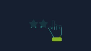 Yellow Five stars customer product rating review icon isolated on blue background. Favorite, best rating, award symbol. 4K Video motion graphic animation.